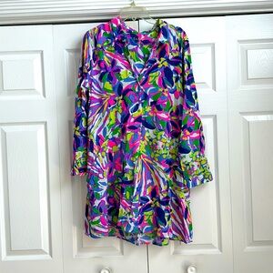 Vibrant long sleeve shirt dress - L